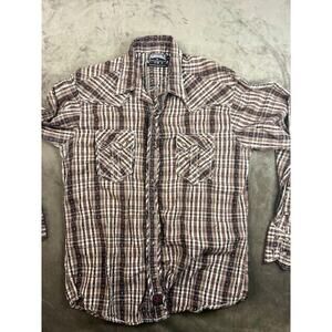 Panhandle Shirt Adult Large 90 Proof Western Cowboy Brown Plaid Pearl Snap Cross